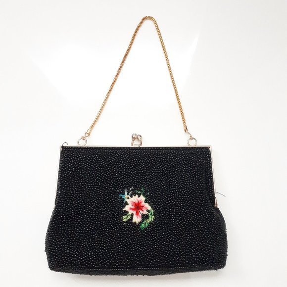 Du Val Vintage Black Beaded and Embroidered Handbag - Picture 2 of 9